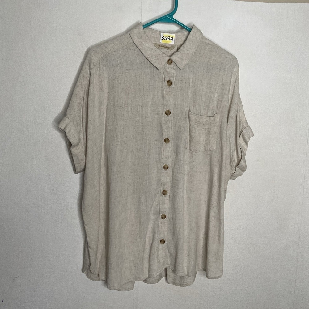 SOFT SURROUNDINGS Evangeline Linen Blend Shirt Womens XL Button Up Minimalist